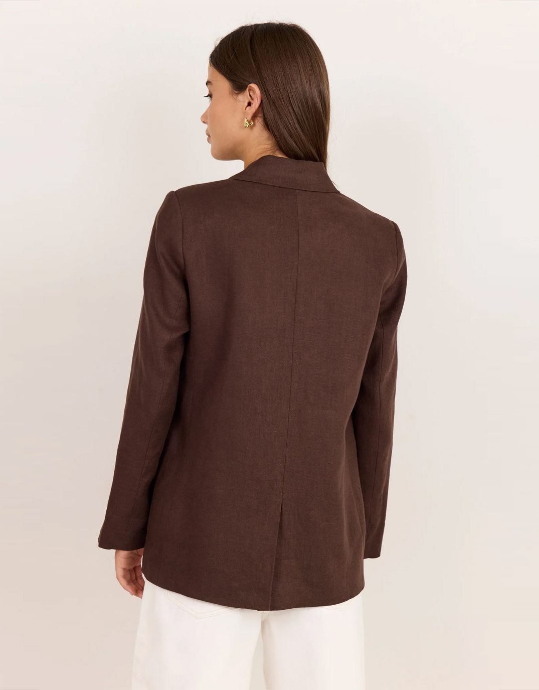 Re:Union The Label Pillar Linen 2 Button Blazer (Chocolate)