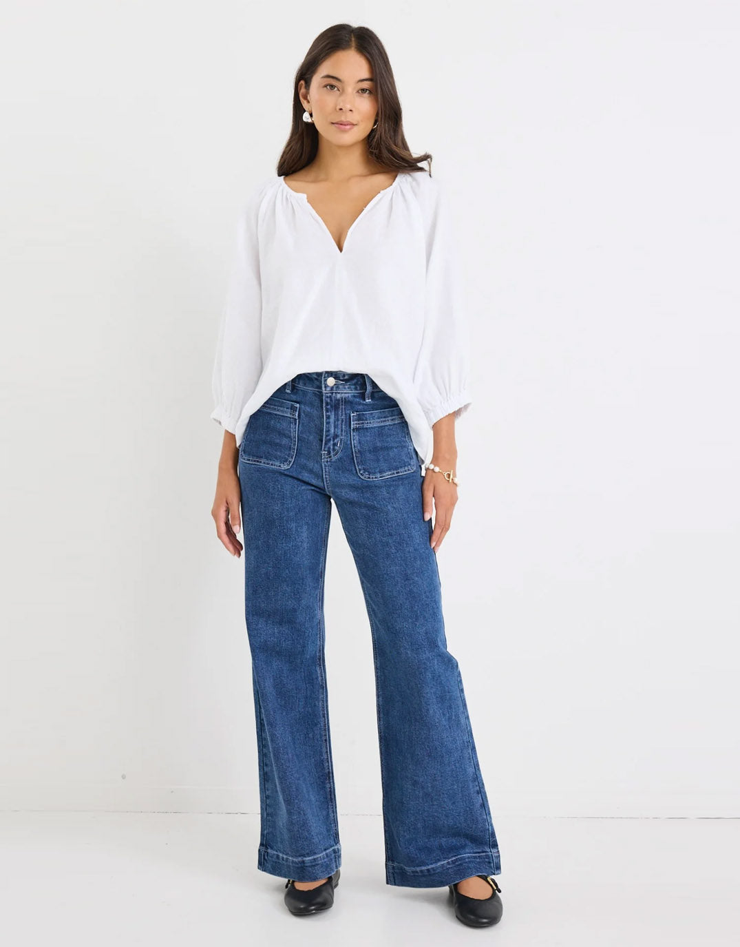 Re:Union The Label Revolutionary Linen Relaxed Long Sleeve Top (White)