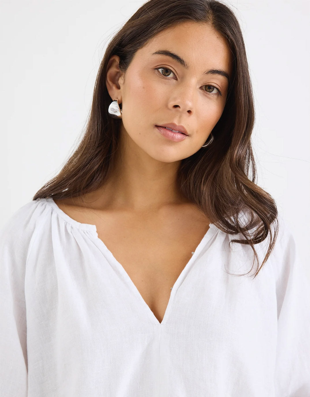 Re:Union The Label Revolutionary Linen Relaxed Long Sleeve Top (White)