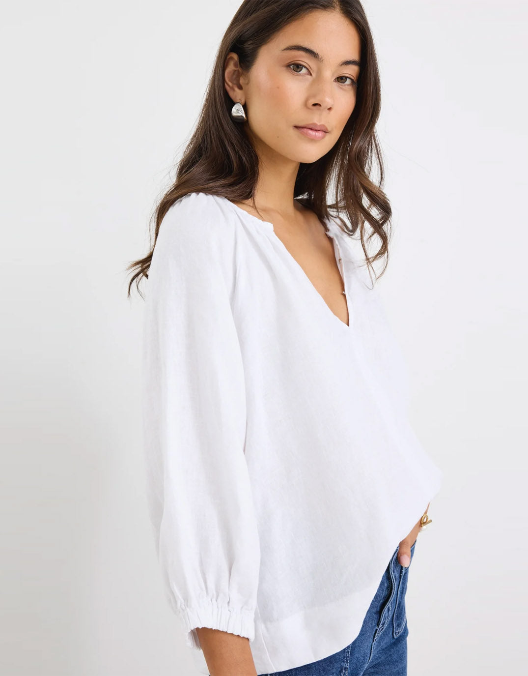 Re:Union The Label Revolutionary Linen Relaxed Long Sleeve Top (White)