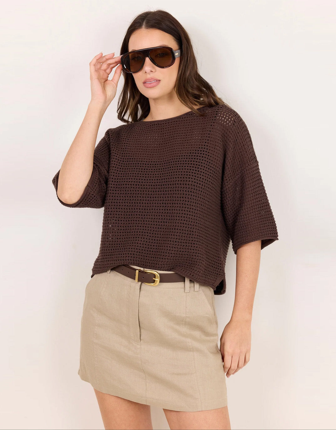 Re:Union The Label Sunrise Crochet Knit Top (Chocolate)