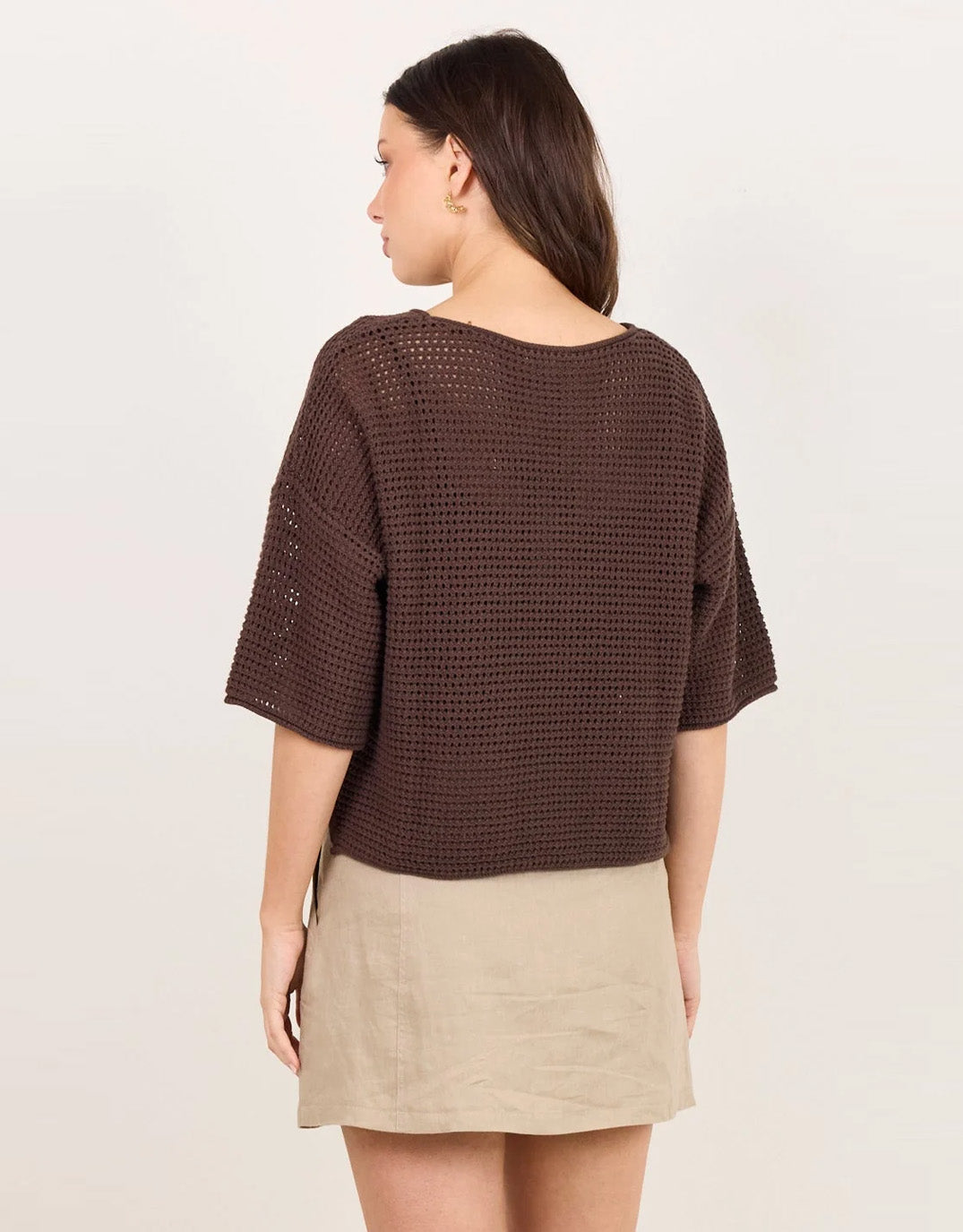 Re:Union The Label Sunrise Crochet Knit Top (Chocolate)