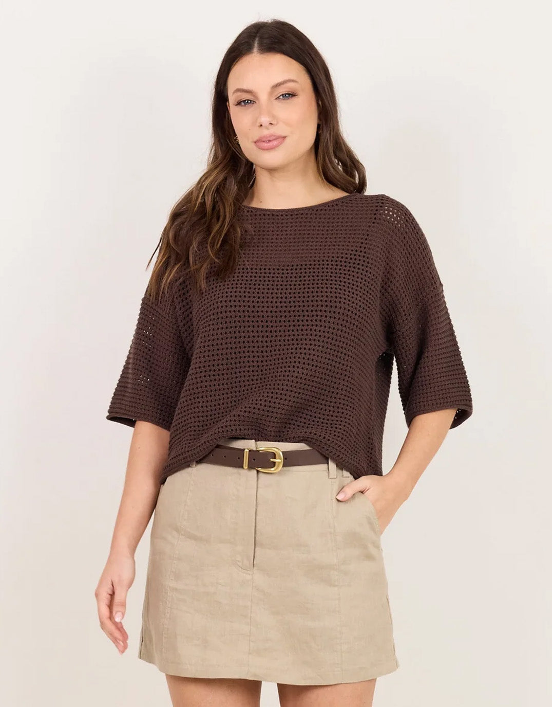 Re:Union The Label Sunrise Crochet Knit Top (Chocolate)