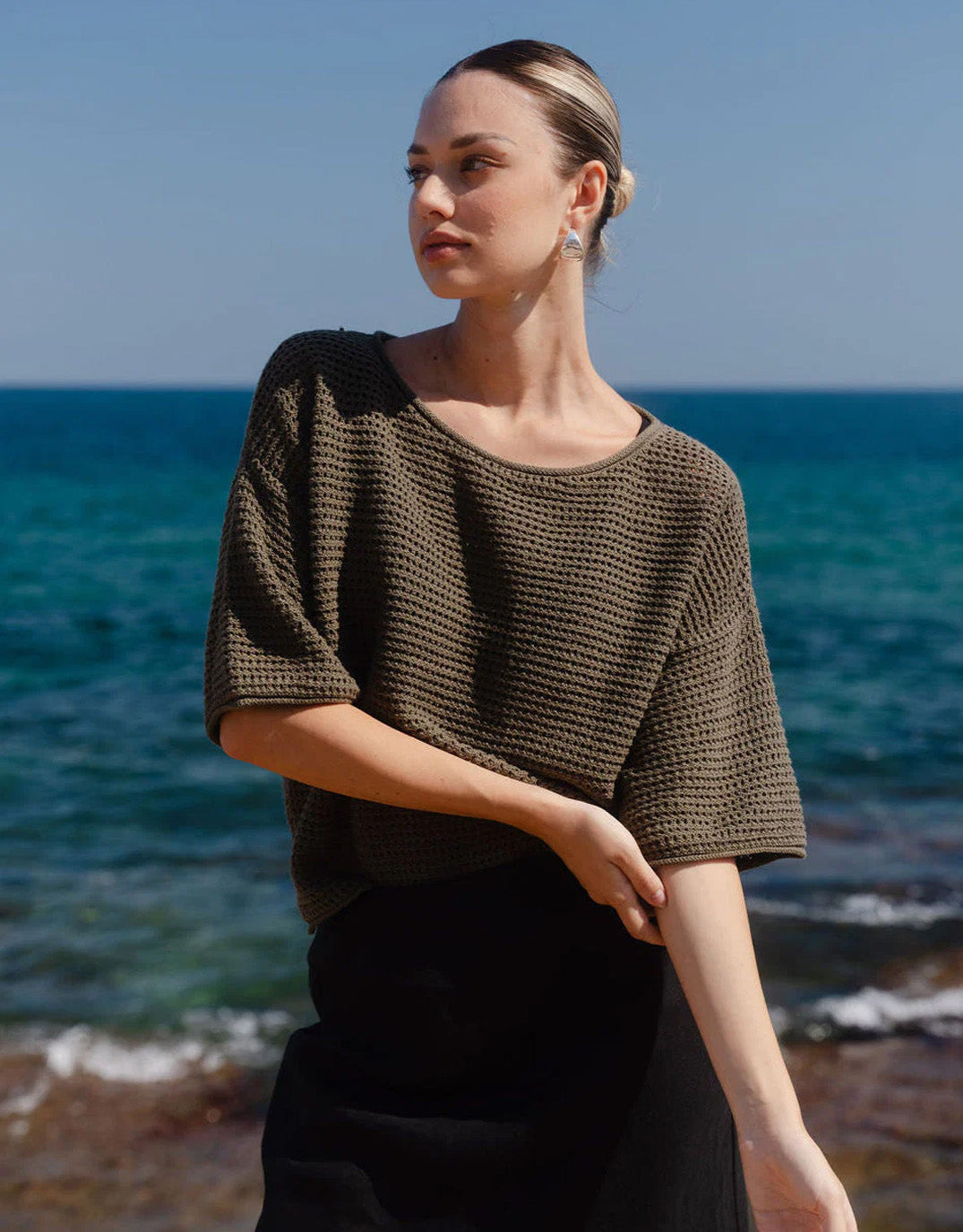 Re:Union The Label Sunrise Crochet Knit Top (Khaki)