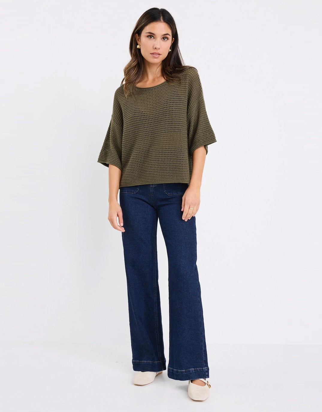 Re:Union The Label Sunrise Crochet Knit Top (Khaki)