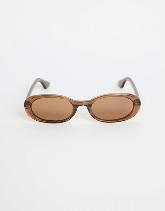 Image of Sunglasses. Product name - Sydney Narrow Oval Sunglasses Espresso in Espresso colour by brand - Re:Union The Label