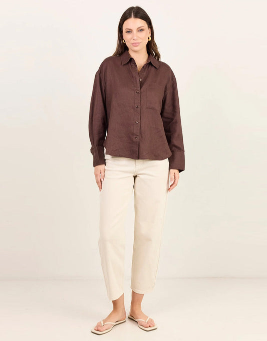 Re:Union The Label Uplifted Linen Oversized Shirt (Chocolate)