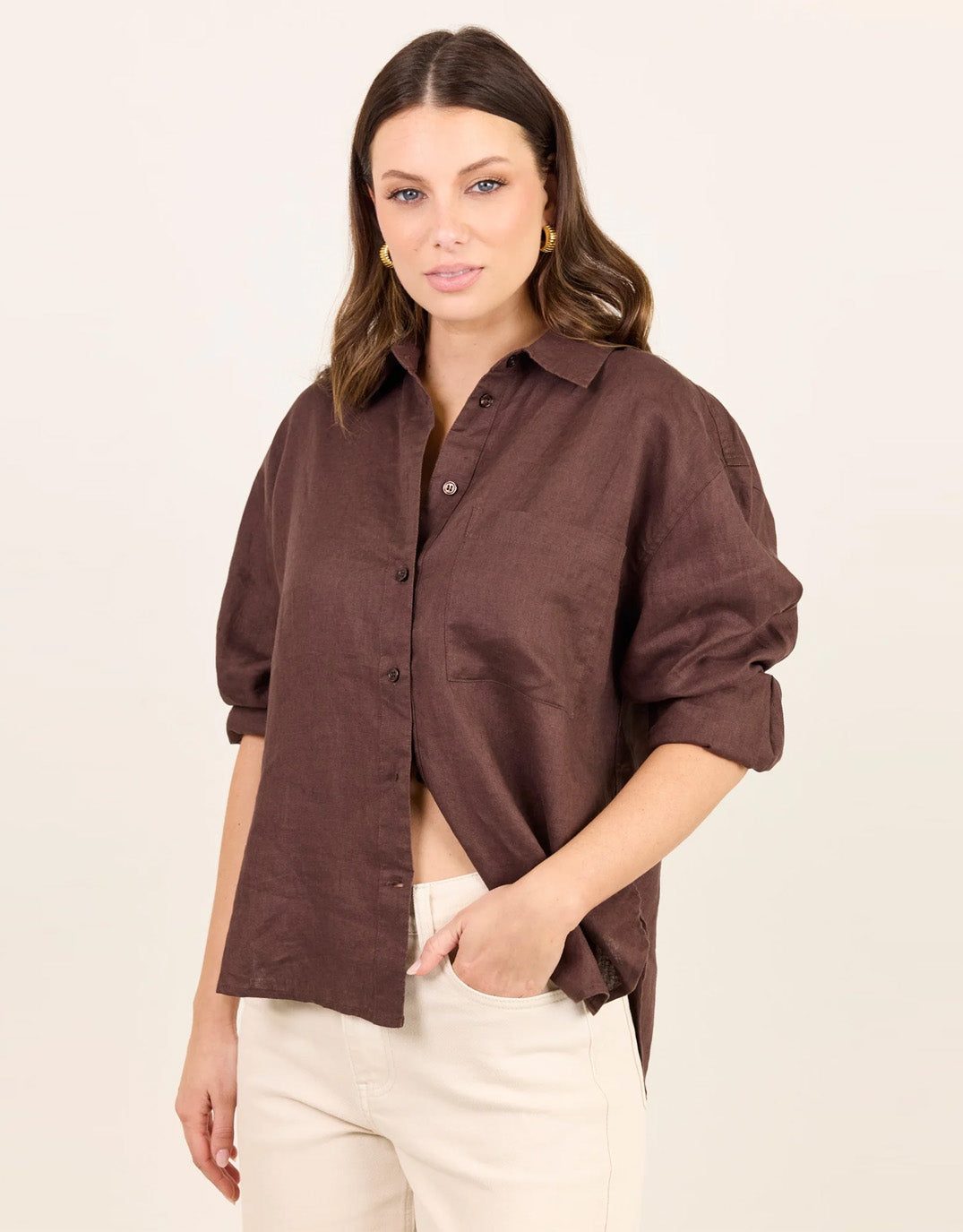 Re:Union The Label Uplifted Linen Oversized Shirt (Chocolate)