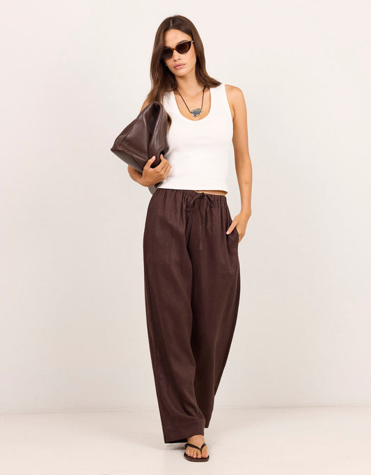 Re:Union The Label Wellness Pull On Wide Leg Pants (Chocolate)