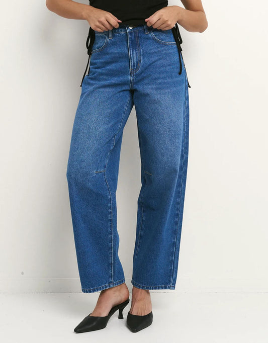Image of Jeans. Productname: Berlin Barrel Leg Jean - in Mid Blue colour by brand - Re:Union The Label