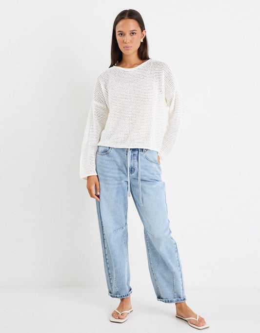Dawn Crochet Knit Jumper - (Ivory)