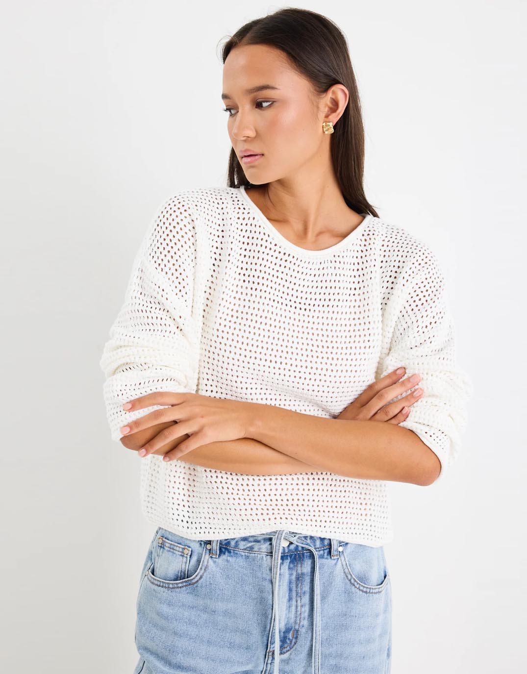 Re:Union The Label Dawn Crochet Knit Jumper (Ivory)
