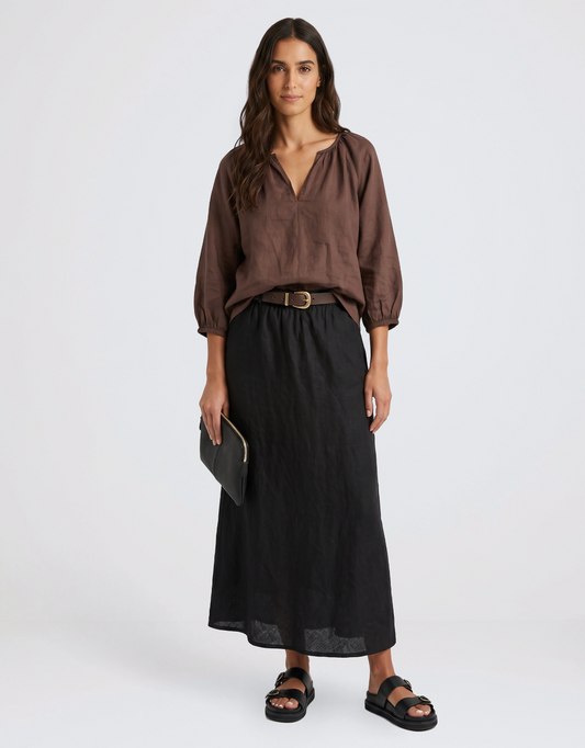Re:Union The Label Revolutionary Linen Relaxed LS Top (Chocolate)
