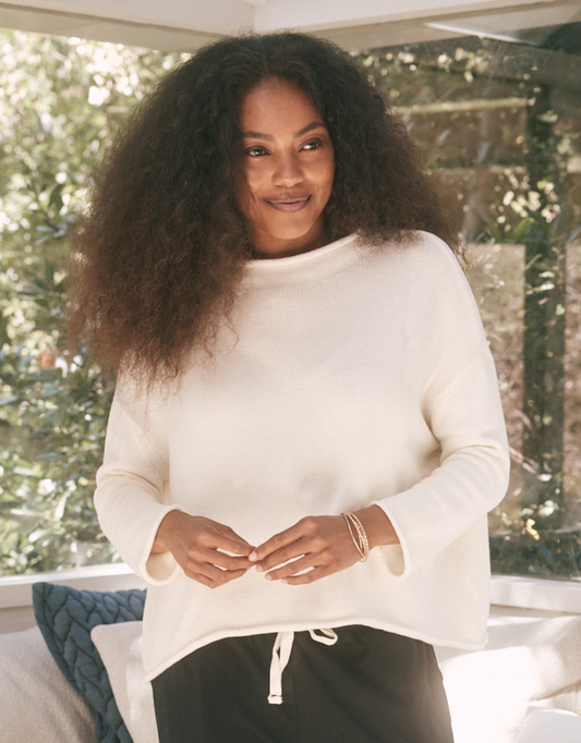 Image of a model wearing Tops. Product name - Rilee Sweater White in White colour by brand - White by FTL