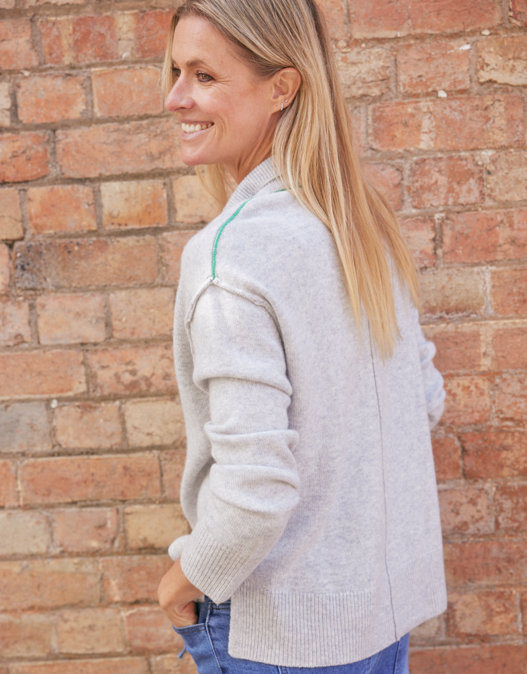 White & Co. Provence Wool Cashmere Collared Knit (Grey Marle)