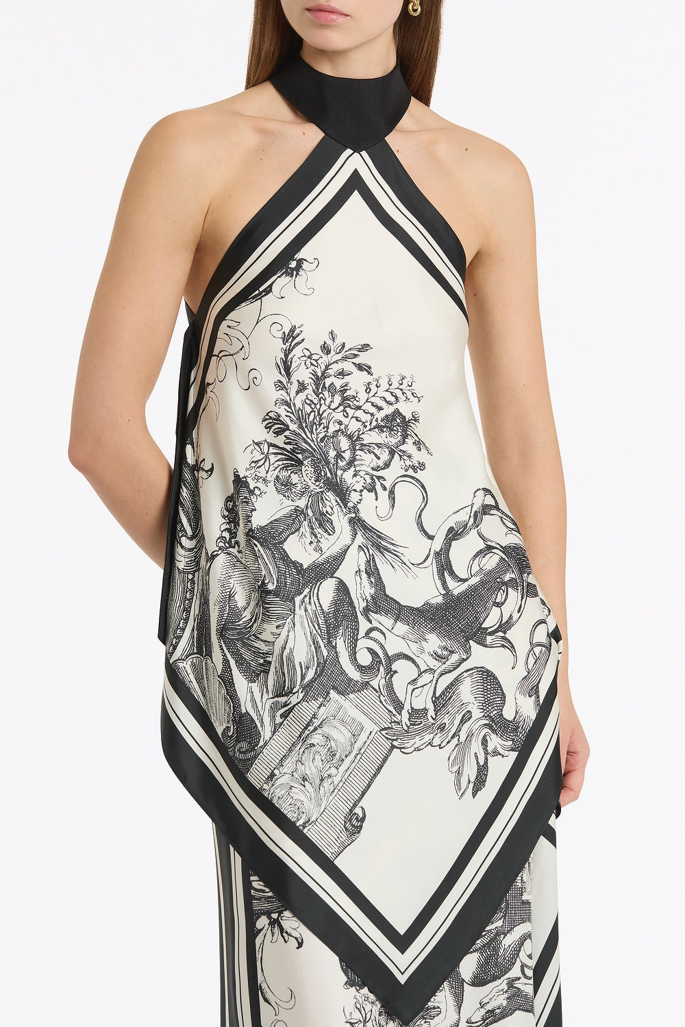 Carla Zampatti Rococo Silk Twill Neck Detail Top (White)