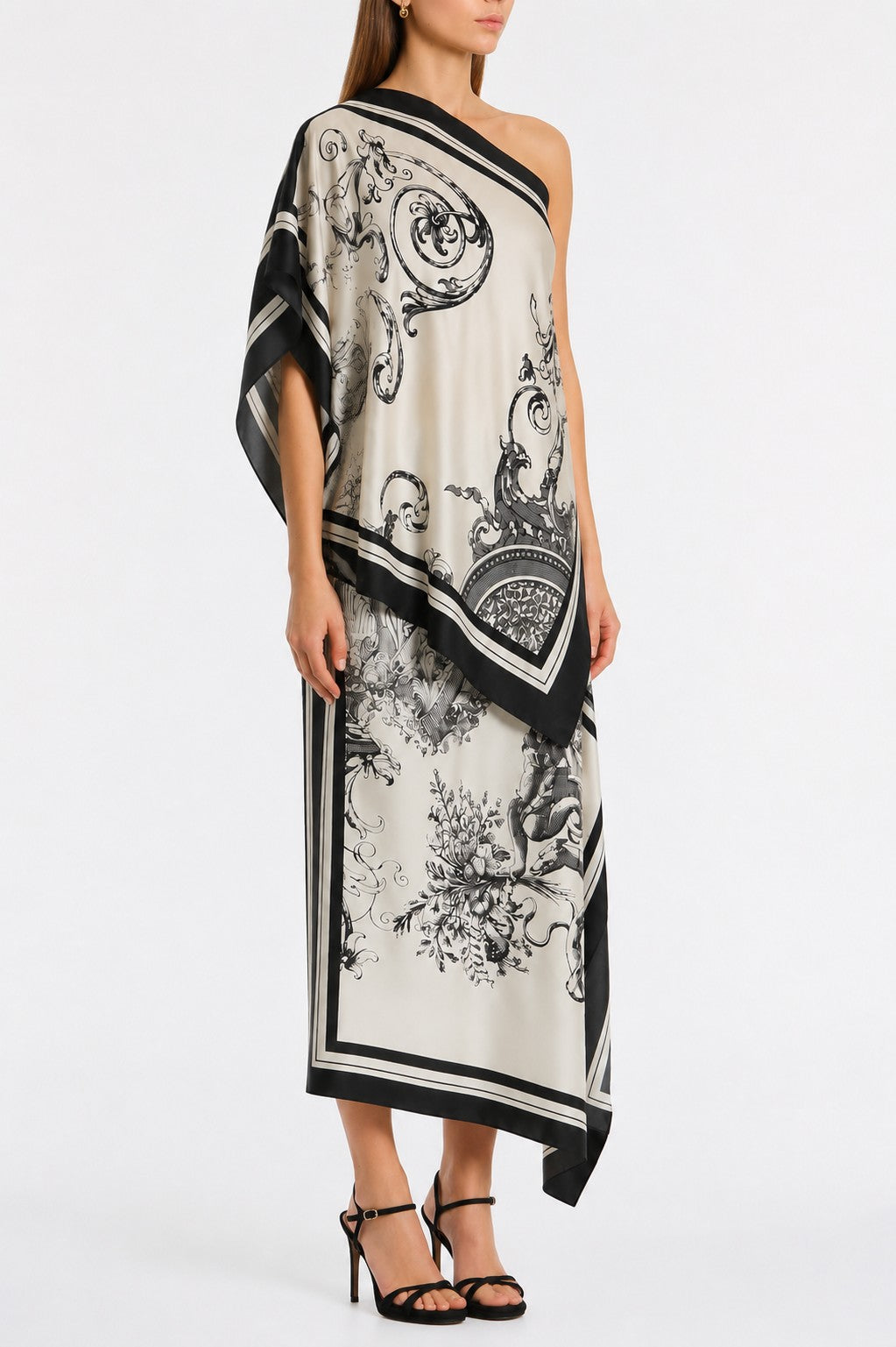 Carla Zampatti Rococo Silk Twill Peak Hem Scarf Top (White)
