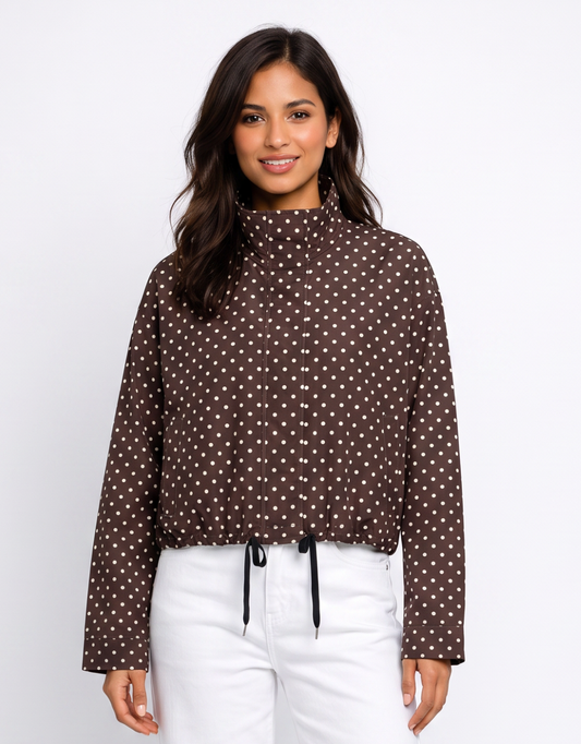 Image of Jackets. Product name - Rowie Jacket Chocolate Polka Dot in Chocolate Polka Dot colour by brand - 132 Fashion