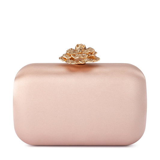 Olga Berg ROSA Crystal Lock Clutch (Champagne)
