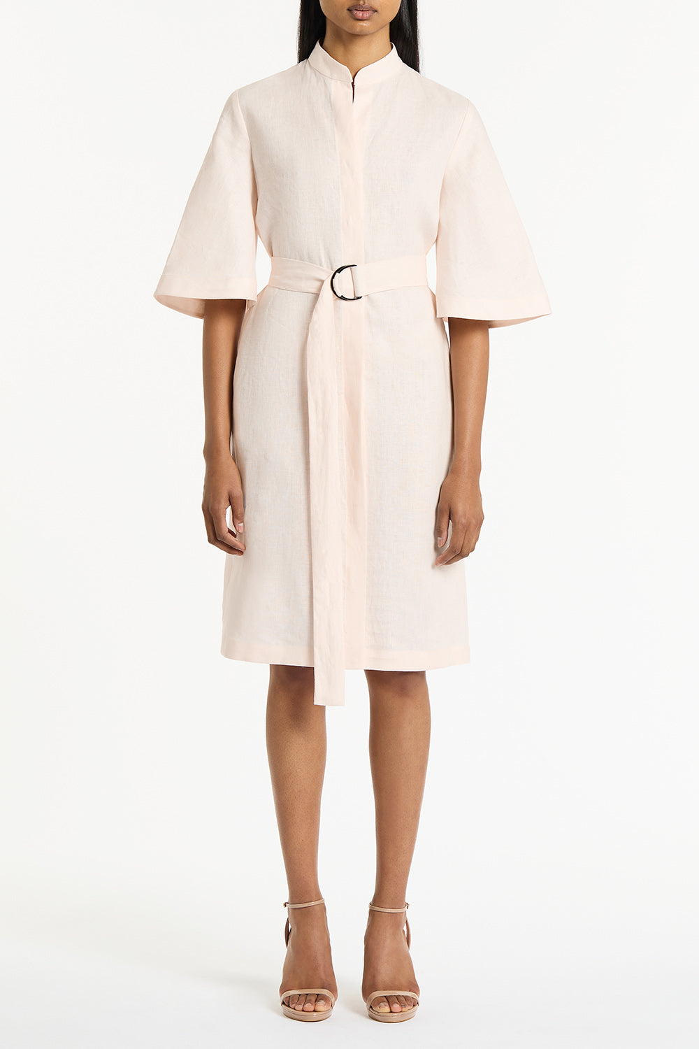 Image of Dresses. Product name - Rosa Linen Box Sleeve Shirt Dress in Pink colour by brand - Carla Zampatti