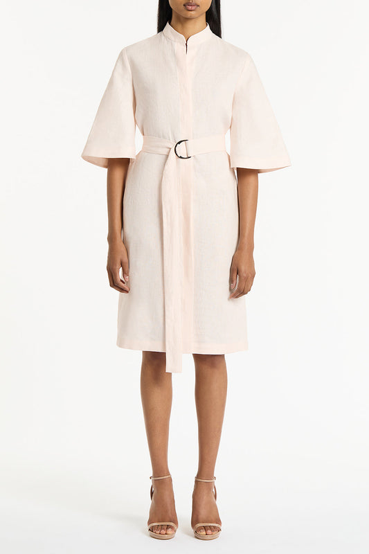 Image of Dresses. Product name - Rosa Linen Box Sleeve Shirt Dress in Pink colour by brand - Carla Zampatti