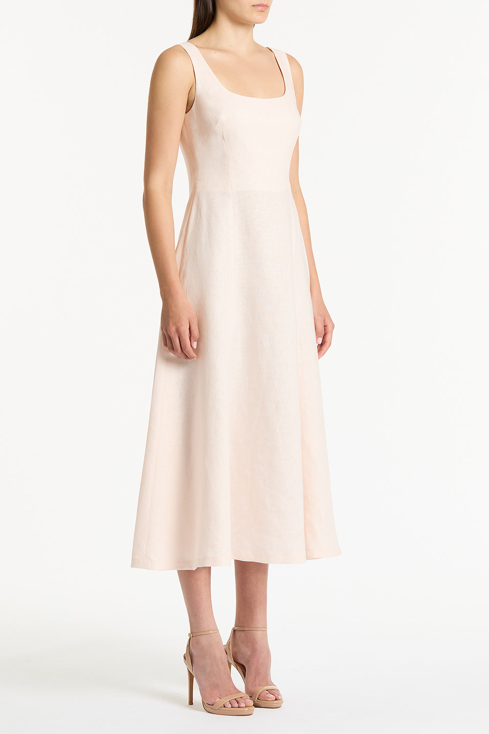 Carla Zampatti Rosa Linen Square Neck Midi Dress (Pink)