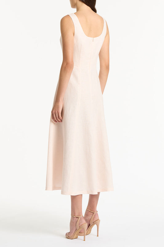 Carla Zampatti Rosa Linen Square Neck Midi Dress (Pink)