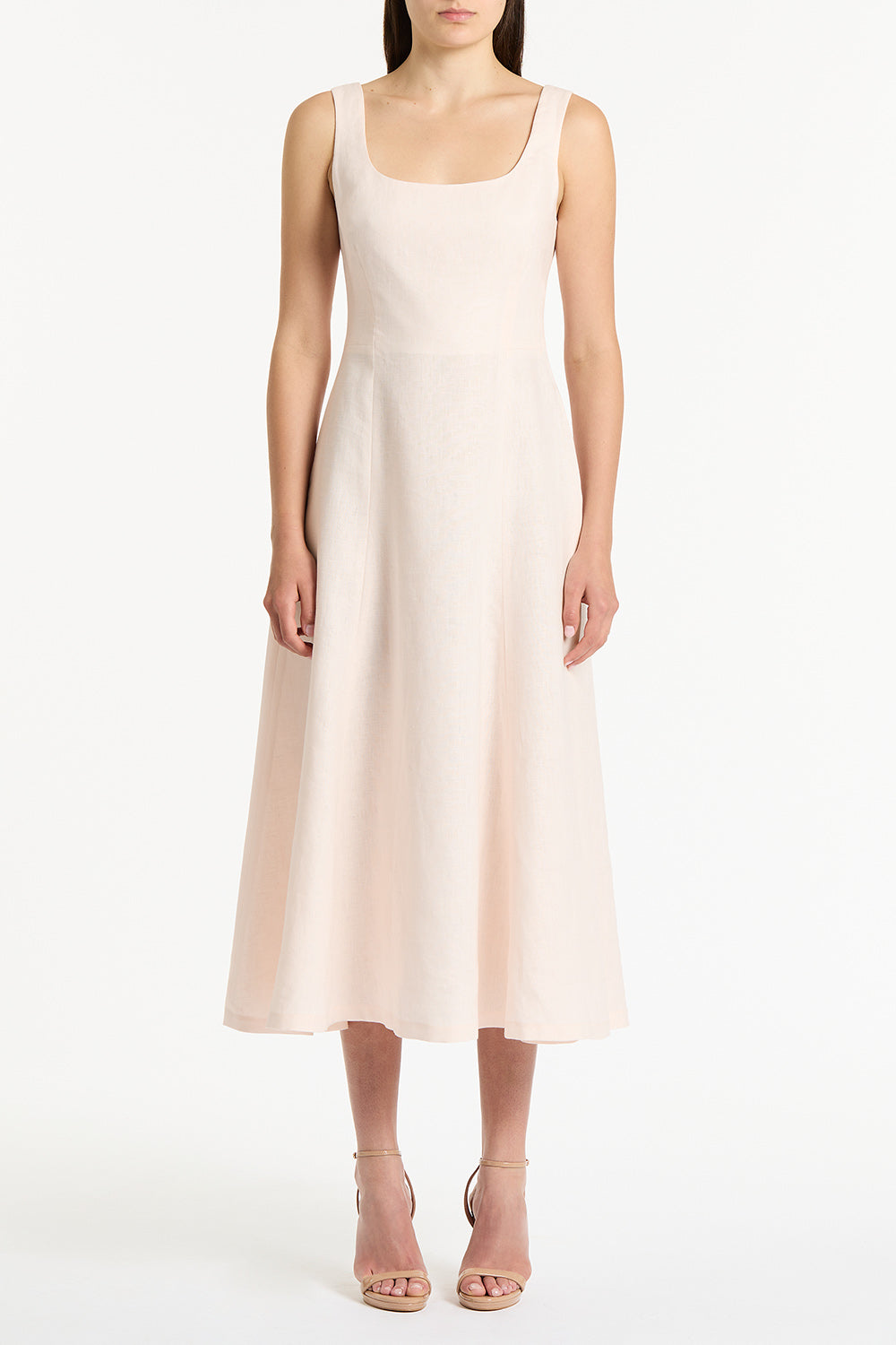 Image of Dresses. Product name - Rosa Linen Square Neck Midi Dress in Pink colour by brand - Carla Zampatti
