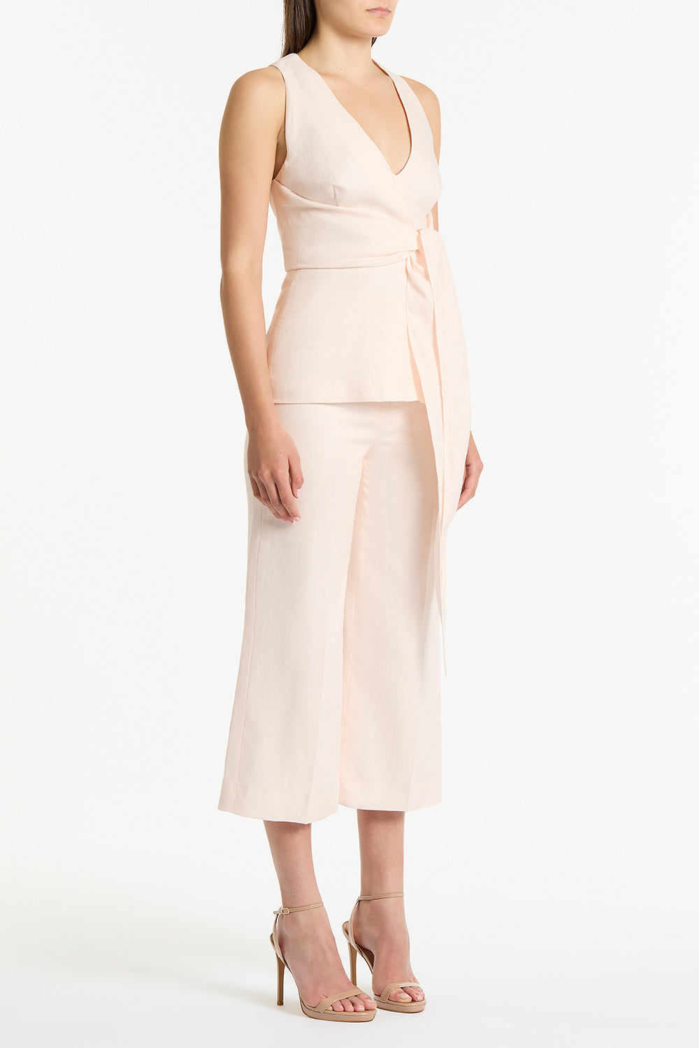 Carla Zampatti Rosa Linen V-Neck Wrap Top (Pink)
