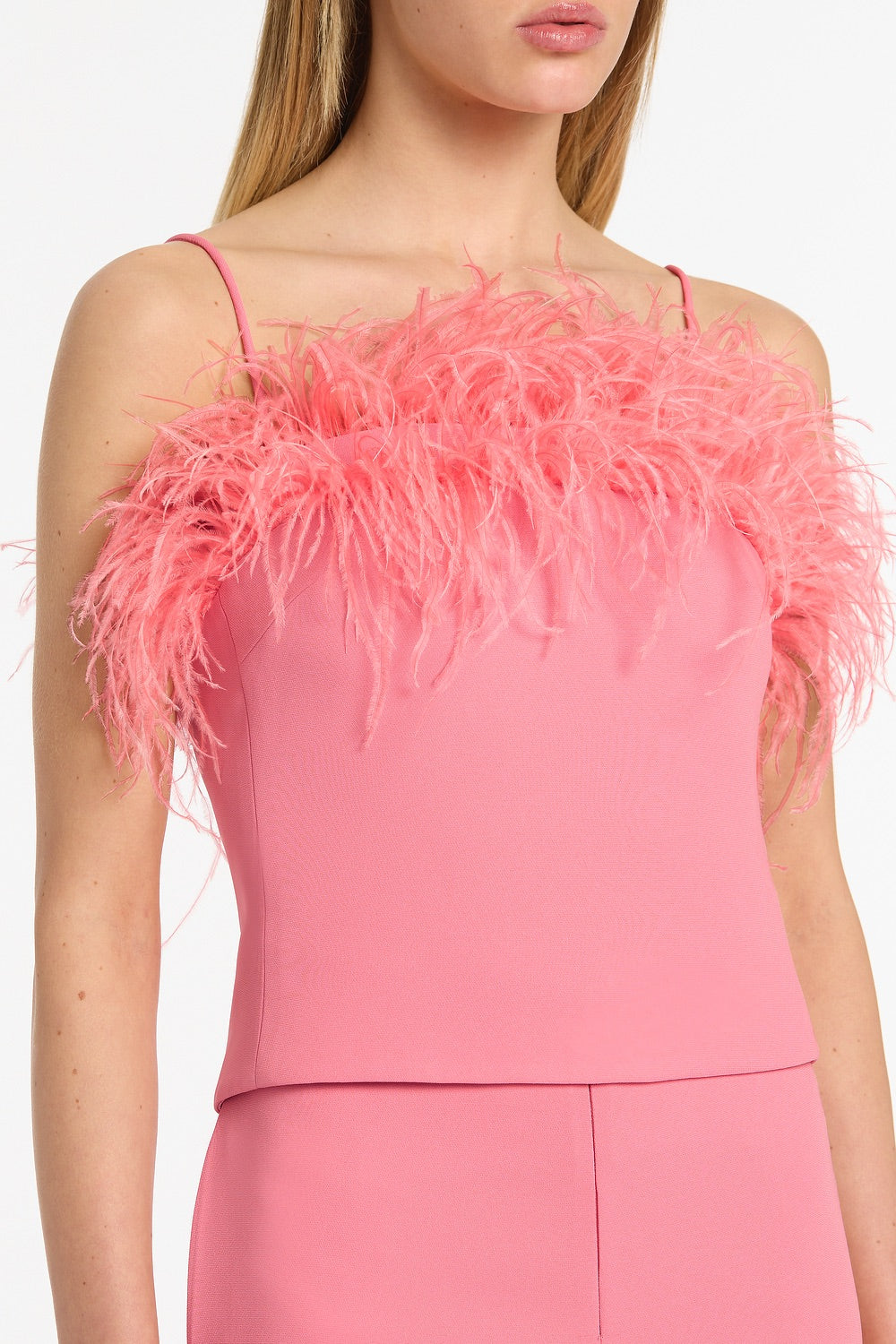 Carla Zampatti Rose Crepe Feather Top (Pink)