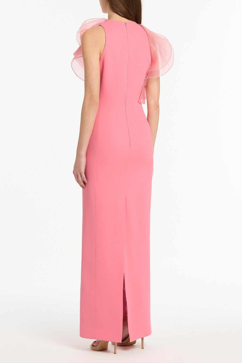 Carla Zampatti Rose Crepe Ruffle Front Gown (Pink)
