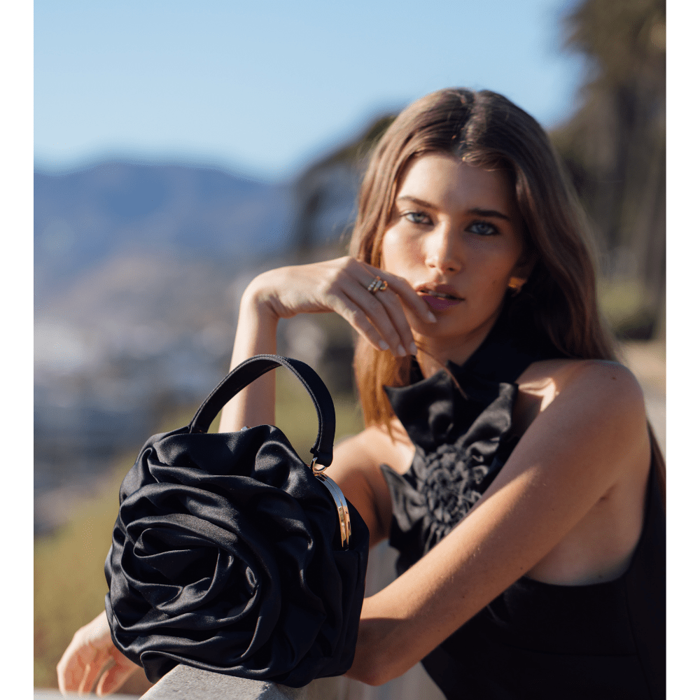 Olga Berg ROSITA Rosette Frame Bag (Black)