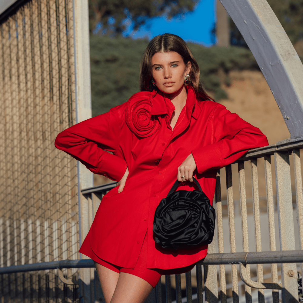 Olga Berg ROSITA Rosette Frame Bag (Black)