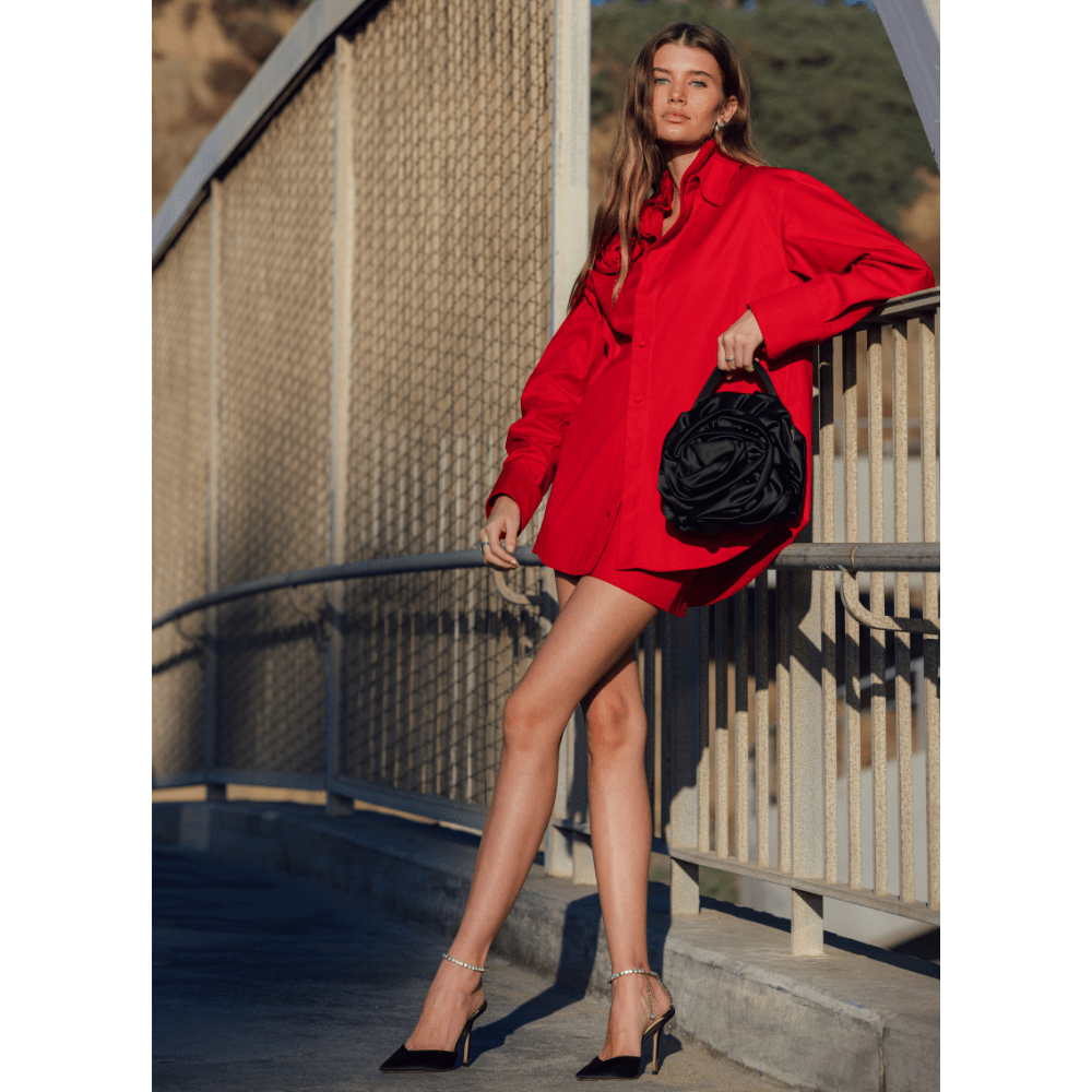 Olga Berg ROSITA Rosette Frame Bag (Black)