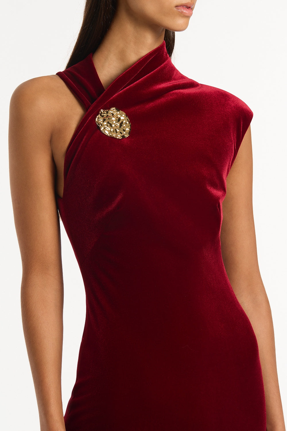 Carla Zampatti Rouge Velvet Button Gown (Red)
