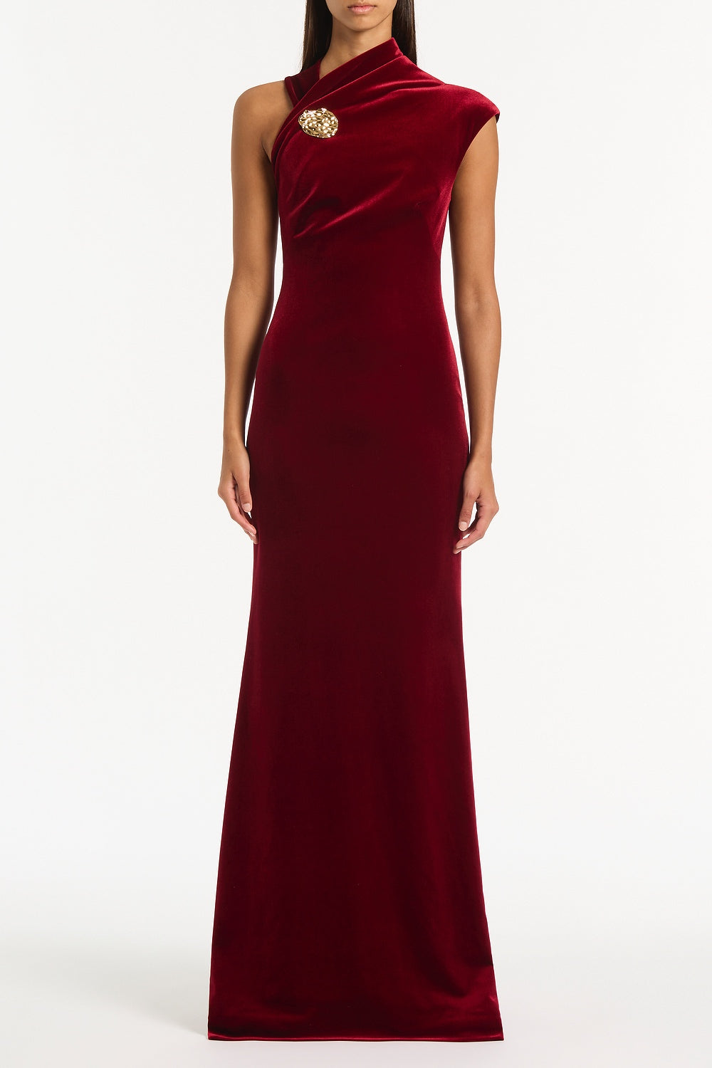 Image of Dresses. Product name - Rouge Velvet Button Gown in Red colour by brand - Carla Zampatti