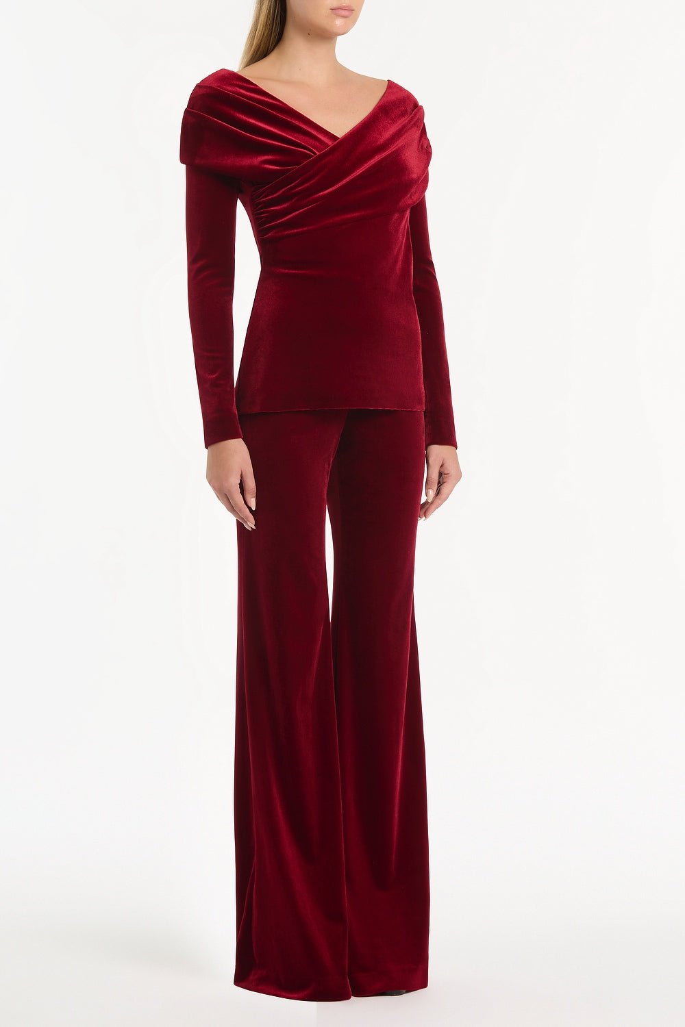 Carla Zampatti Rouge Velvet Draped Shoulder Top (Red)