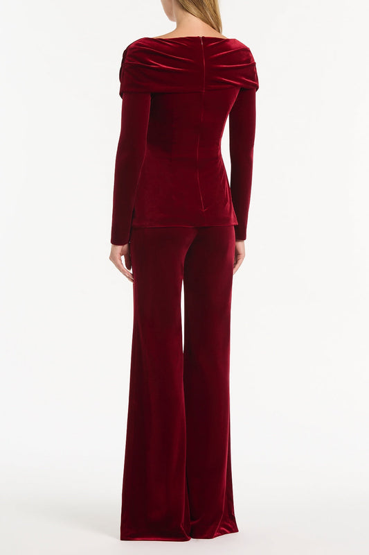 Carla Zampatti Rouge Velvet Draped Shoulder Top (Red)