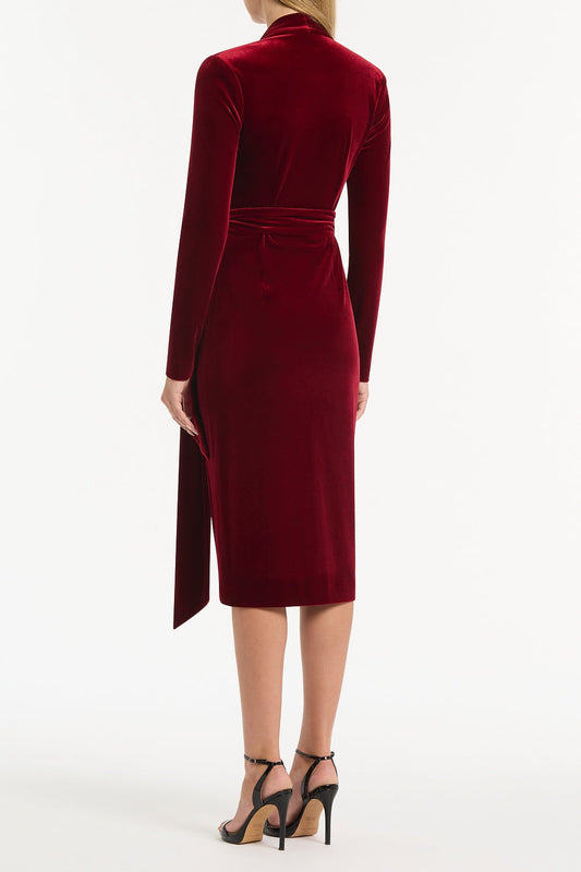 Carla Zampatti Rouge Velvet Tie Front Midi Dress (Red)