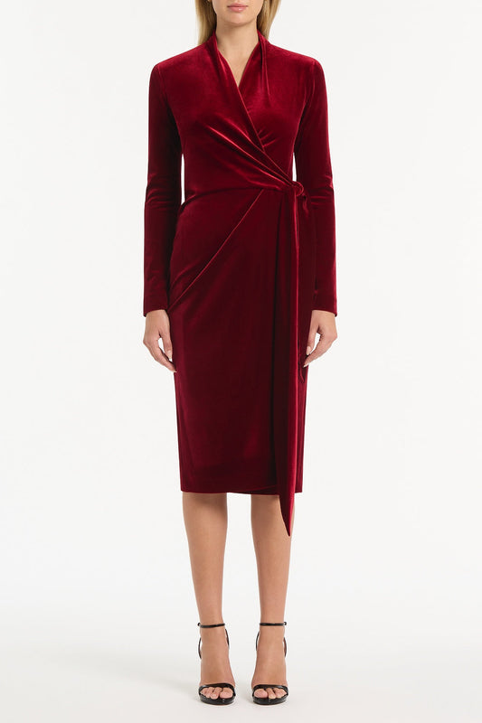 Image of Dresses. Product name - Rouge Velvet Tie Front Midi Dress in Red colour by brand - Carla Zampatti