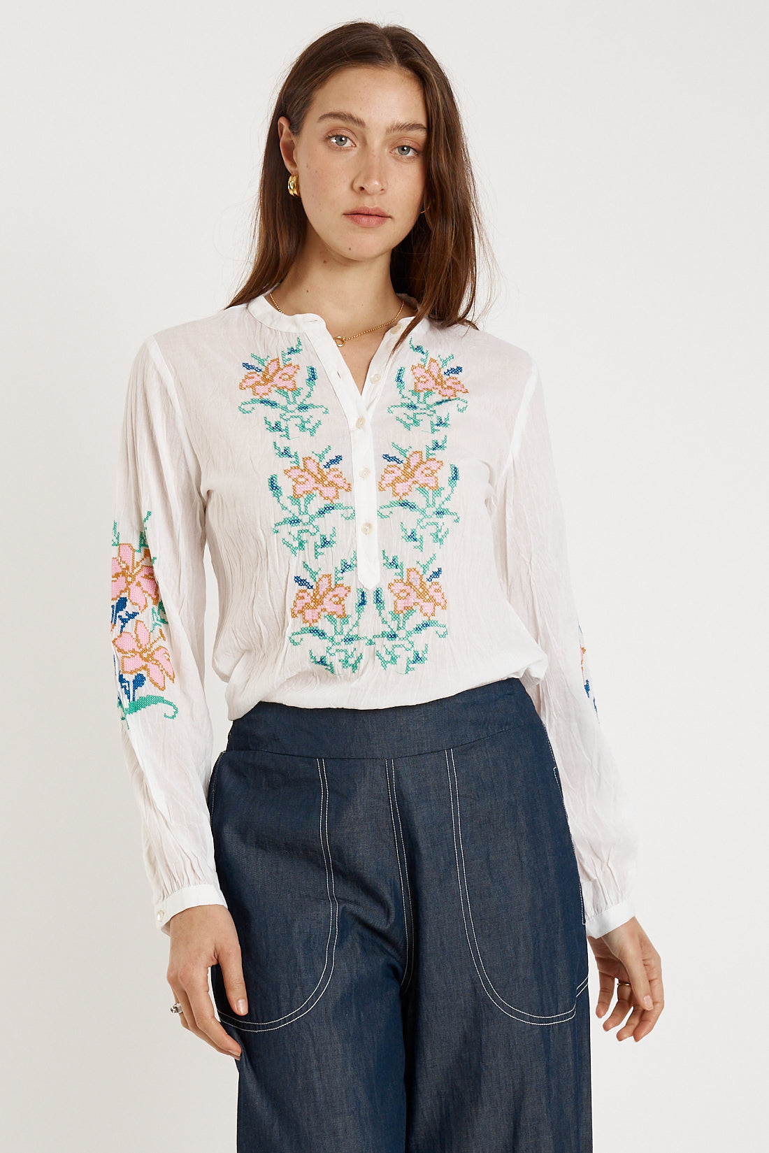 Image of a model wearing Tops. Productname: Rubyyaya Brittany Top White in White colour by brand - Rubyyaya