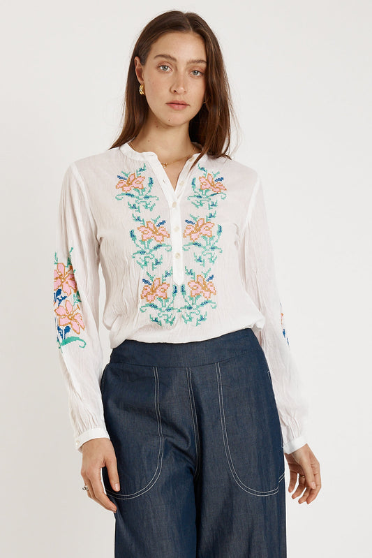 Image of a model wearing Tops. Productname: Rubyyaya Brittany Top White in White colour by brand - Rubyyaya