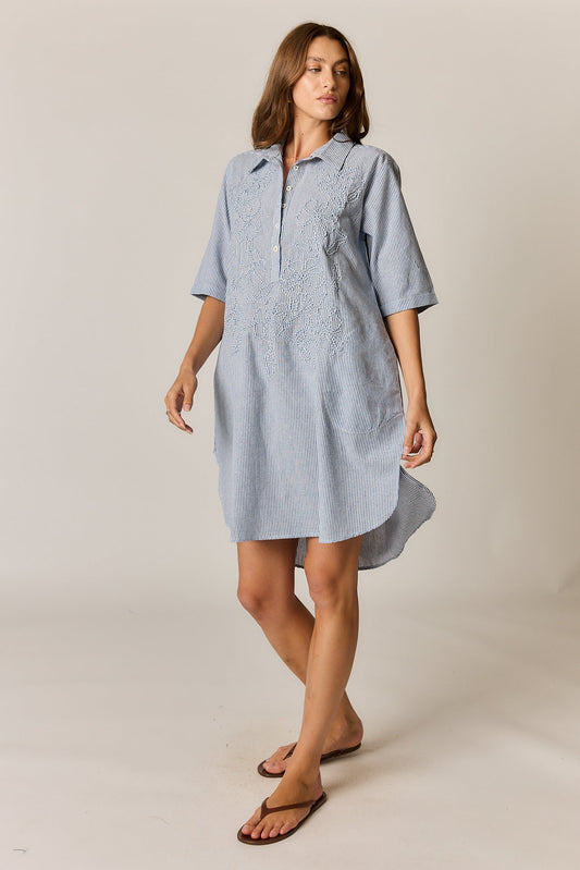 Image of Dresses. Product name - Rubyyaya Cornelli Dress Blue Stripe in Blue colour by brand - Rubyyaya