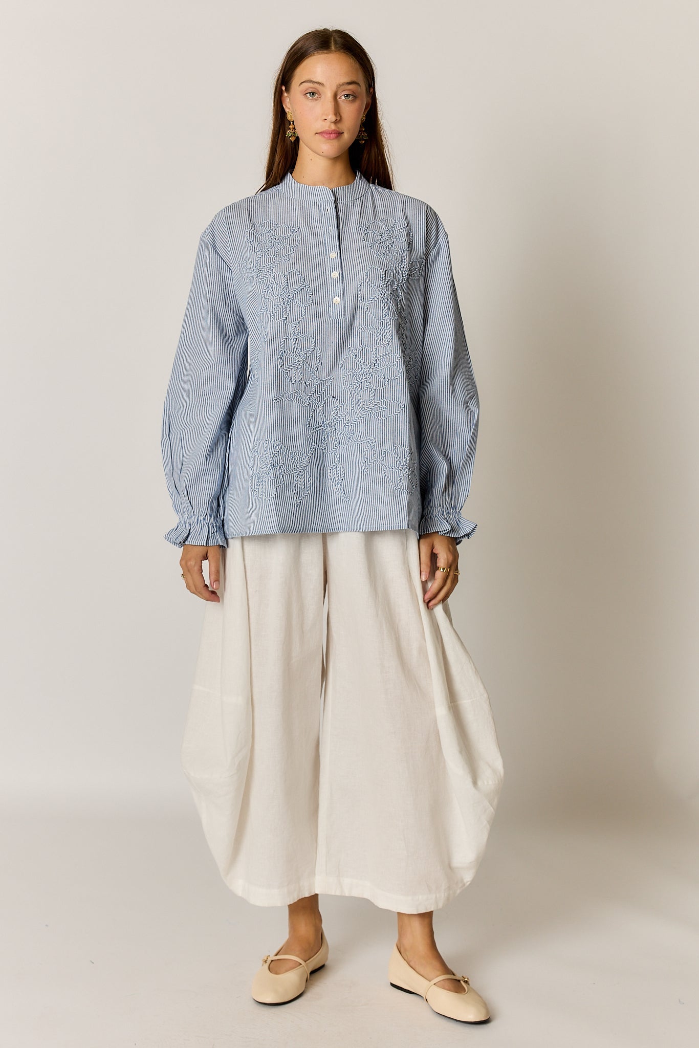 Image of Shirts. Product name - Rubyyaya Cornelli Shirt Stripe Blue in Blue colour by brand - Rubyyaya