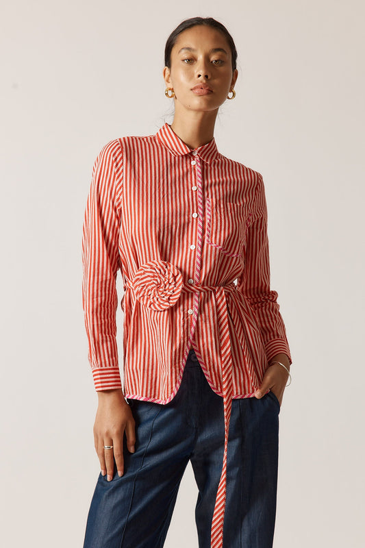 Image of a model wearing Tops. Productname: Rubyyaya Countryside Rose Top Red in Red colour by brand - Rubyyaya