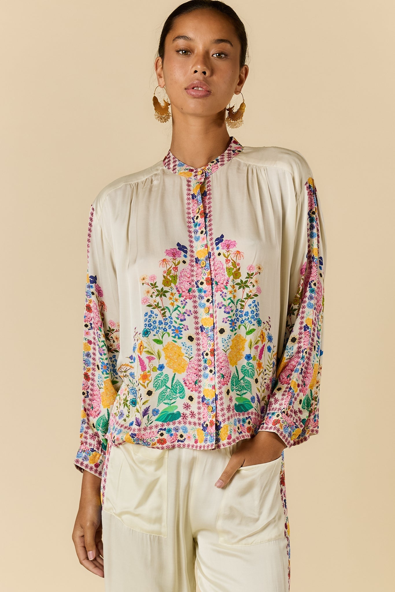 Image of Shirts. Product name - Rubyyaya Delicia Shirt Cream in Cream colour by brand - Rubyyaya