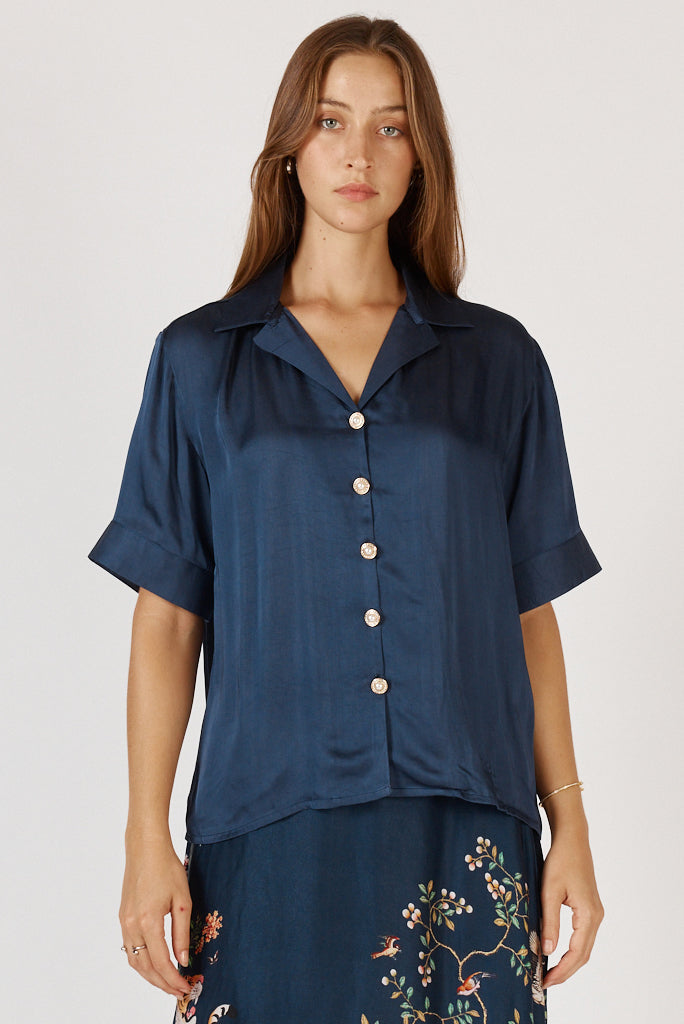 Image of Shirts. Product name - Rubyyaya Georgia Shirt Navy in Navy colour by brand - Rubyyaya