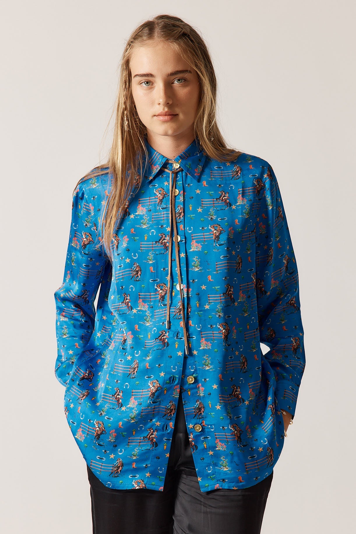 Image of Shirts. Productname: PRE SALE | Rubyyaya Howdy Cowgirl Shirt Blue in Blue colour by brand - Rubyyaya