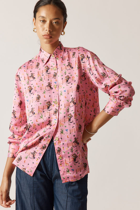 Image of Shirts. Productname: PRE SALE | Rubyyaya Howdy Cowgirl Shirt Pink in Pink colour by brand - Rubyyaya