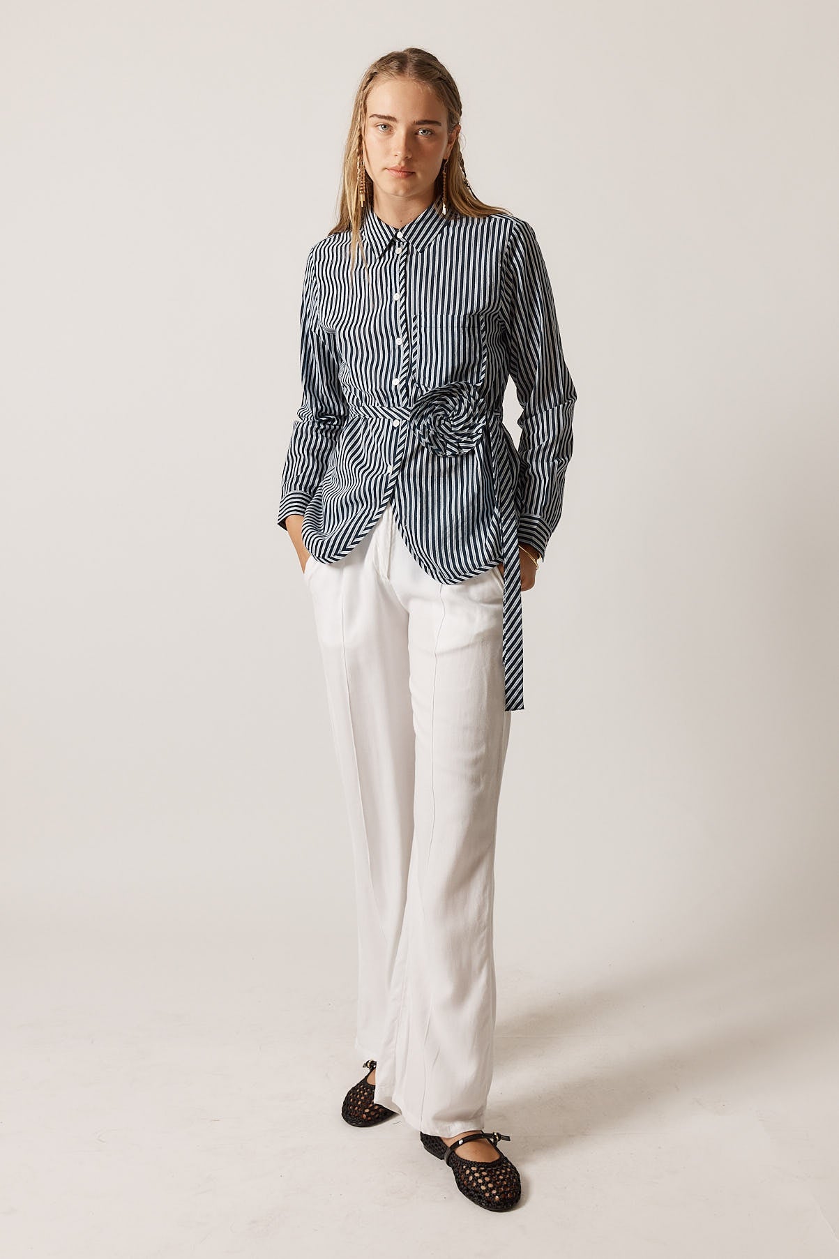 Image of a model wearing Pants. Productname: Rubyyaya Lucinda Pant White in White colour by brand - Rubyyaya